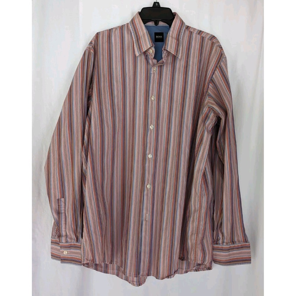 Hugo Boss Button Up Shirt Mens XXL Multicolor Striped Long Sleeve Cotton